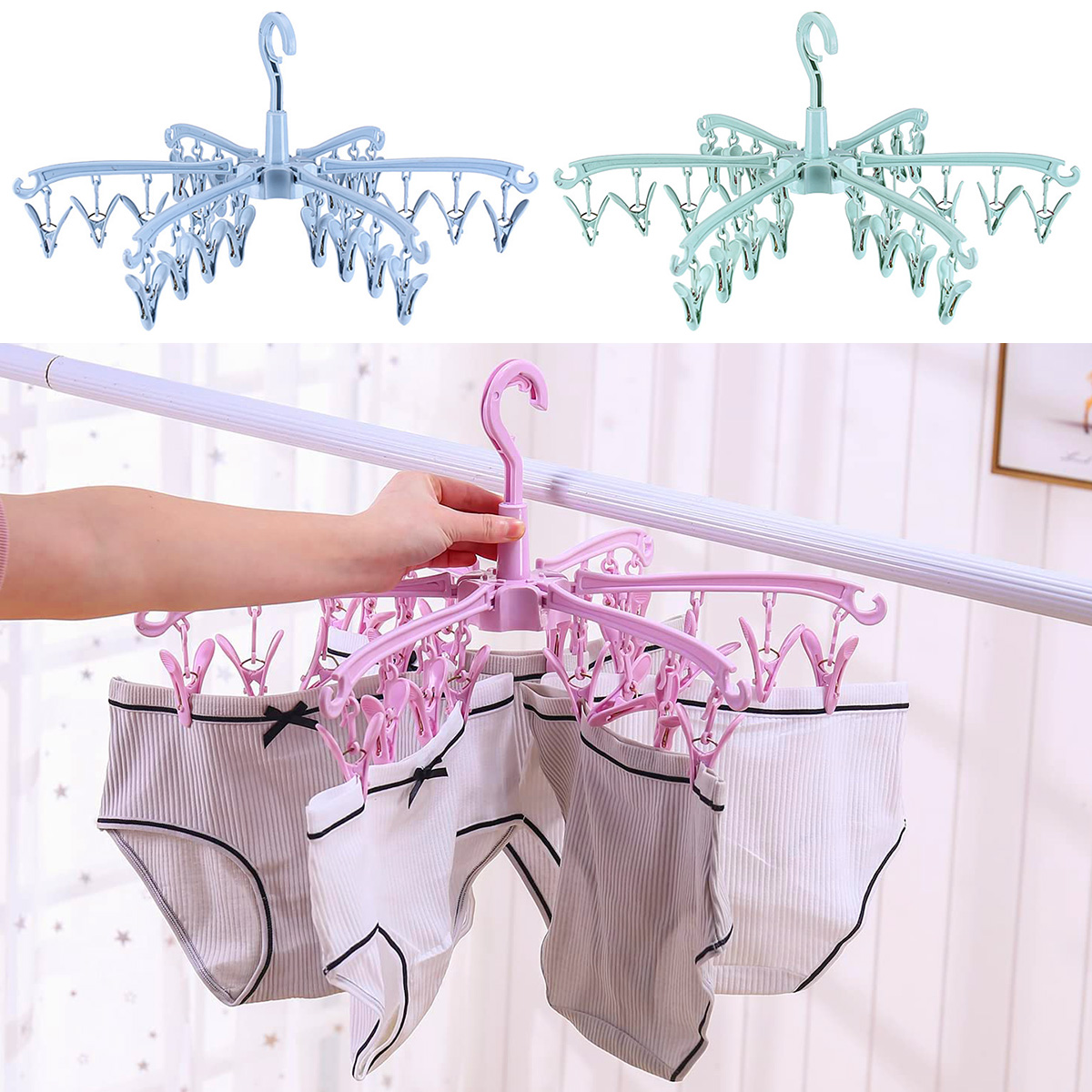 Sock Organizer Tray - 24 Clips Folding Clothes Dryer Rotatable